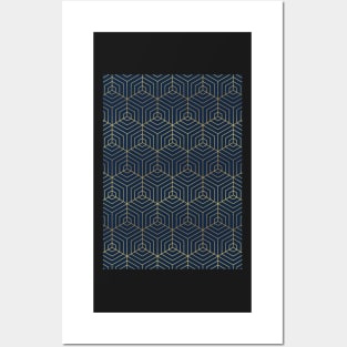 Navy & Gold Geometric Pattern Posters and Art